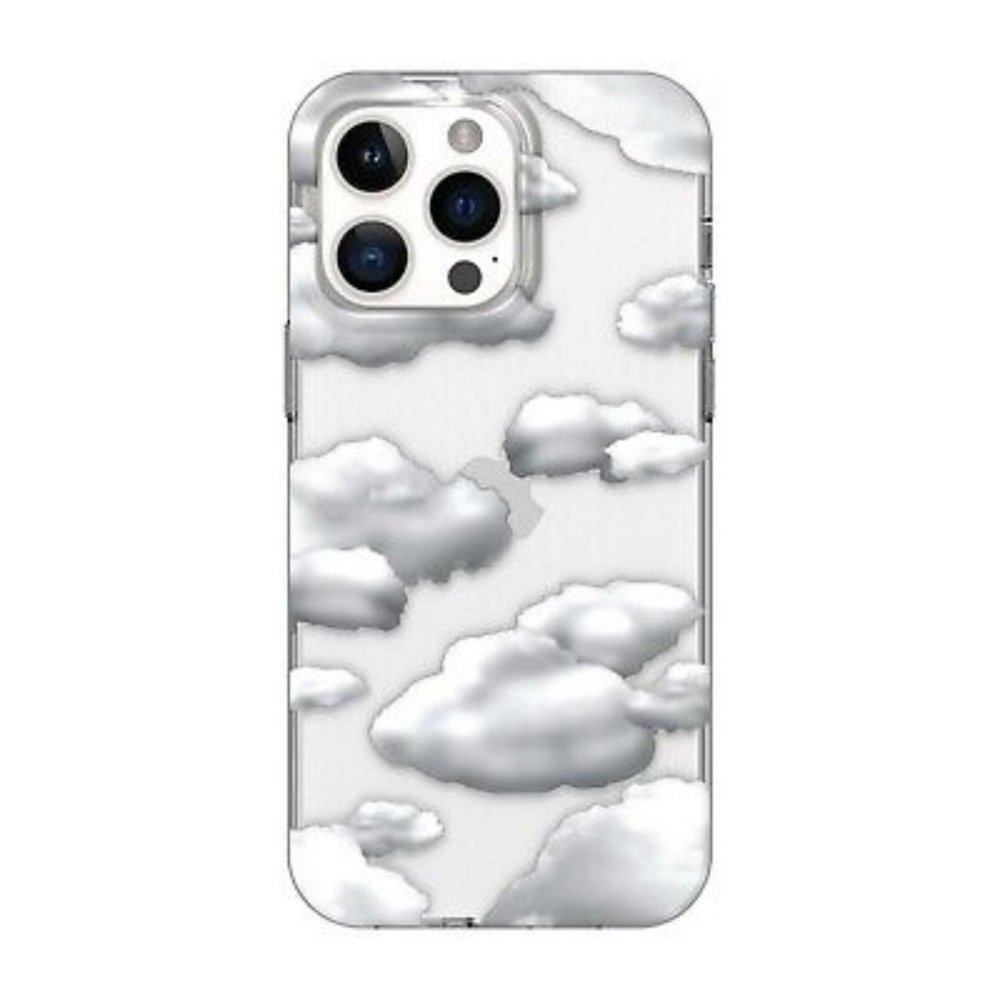 Onn. Phone Case for iPhone 14 Pro Max - Puffy Clouds, Gray/White, New